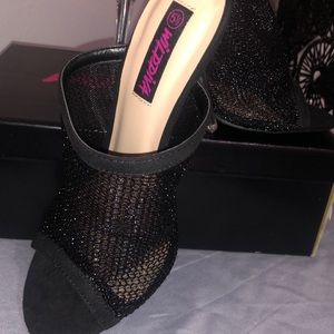 Black glittered mesh heels